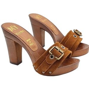 Italian High Heeled Clogs with Buckle
